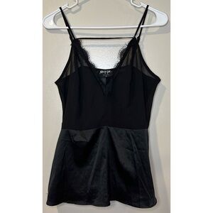 Nasty Gal Black Lace Trim Sheer Panel Satin Cami Tank Top Size S